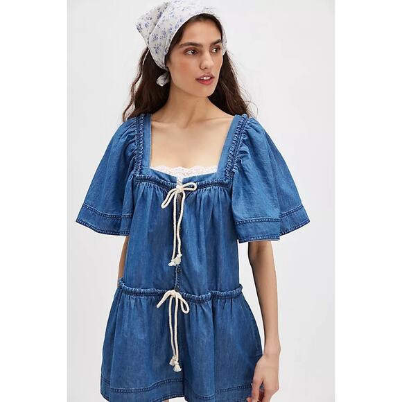 NEW Free People County Line Denim Romper Size Medium - Picture 1 of 7